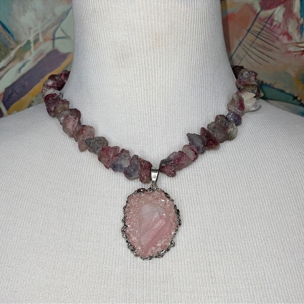 Pink and Purple Crystal l Stone Necklace Pendant